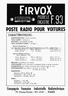 F93 ; Firvox; Paris (ID = 2598262) Car Radio