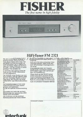 AM/FM Stereo Tuner - Interfunk FM-2321; Fisher Radio; New (ID = 1599748) Radio