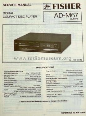 Compact Disc Player AD-M67; Fisher Radio; New (ID = 1811010) Reg-Riprod