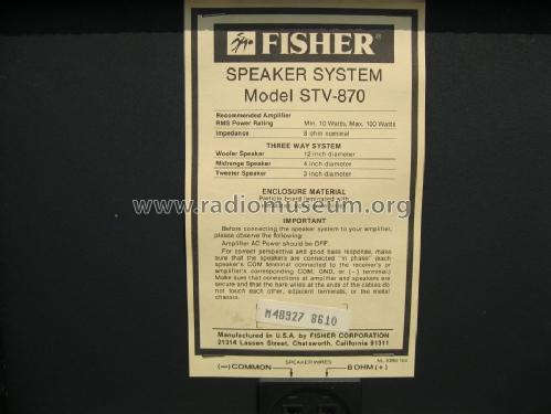 STV-870 ; Fisher Radio; New (ID = 988153) Speaker-P