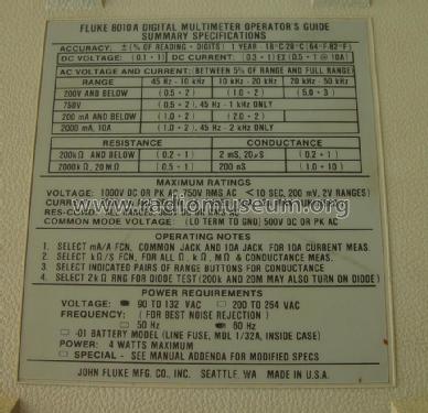 Digital Multimeter 8010A; Fluke, John, Mfg. Co (ID = 2344771) Equipment