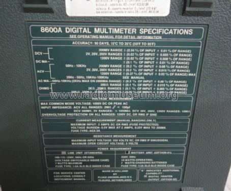 Digital Multimeter 8600A; Fluke, John, Mfg. Co (ID = 1010200) Equipment