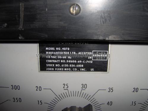 Power Supply 407D; Fluke, John, Mfg. Co (ID = 518523) Equipment