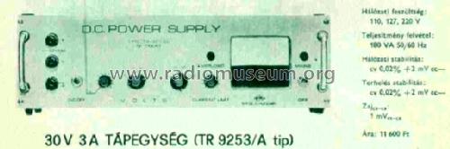 DC Power Supply TR-9253/A; Fok-Gyem Szövetkezet (ID = 589223) Equipment