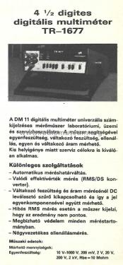 Digital Multimeter TR-1677 / DM11; Fok-Gyem Szövetkezet (ID = 2921285) Ausrüstung
