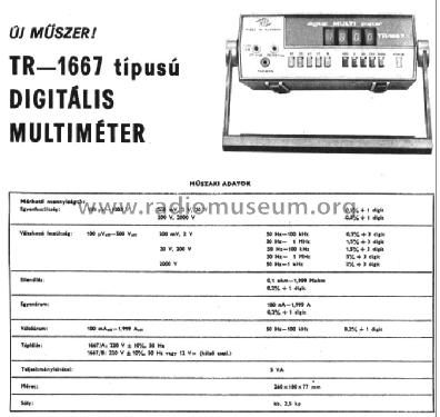 Digital Multimeter TR-1667/A; Fok-Gyem Szövetkezet (ID = 589846) Equipment