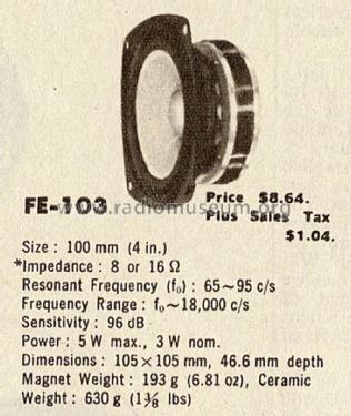 High Compliance Wide Range Speaker FE-103; Foster Electric Co. (ID = 3169275) Altavoz-Au