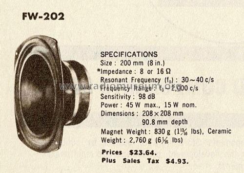 High Compliance Woofer FW-202; Foster Electric Co. (ID = 3169293) Parlante