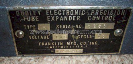 Dudley Electronic Precision Tube Expander Control A; Franklin Mfg. Co. (ID = 1139177) Equipment