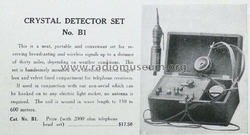 Crystal Detector Set No. B1; Fremont Radio Sales (ID = 2621589) Crystal