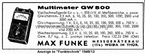 Multimeter GW500; Funke, Max, Weida/Th (ID = 994435) Equipment