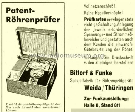 Röhrenprüfgerät, Patent-Röhrenprüfer W12 ; Funke, Max, Weida/Th (ID = 1532099) Equipment