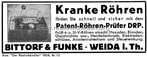 Patent-Röhrenprüfer W3; Funke, Max, Weida/Th (ID = 972915) Equipment