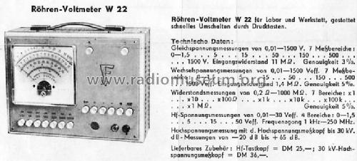 Röhren-Voltmeter W22; Funke, Max, Weida/Th (ID = 211830) Equipment