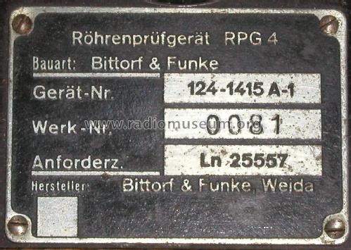 Röhrenprüfgerät RPG4 124-1415 A-1; Funke, Max, Weida/Th (ID = 2629810) Equipment