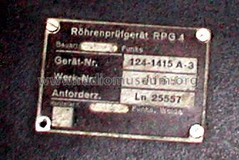 Röhrenprüfgerät RPG4/3 124-1415 A-3; Funke, Max, Weida/Th (ID = 1025521) Ausrüstung