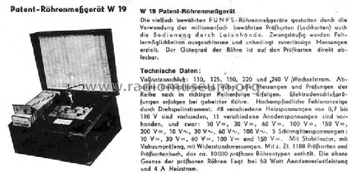 Röhrenprüfgerät W19; Funke, Max, Weida/Th (ID = 211749) Equipment