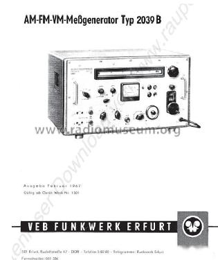 AM-FM-VM-Messgenerator 2039B, 2039bB, 2039bC; Funkwerk Erfurt, VEB (ID = 1172111) Ausrüstung