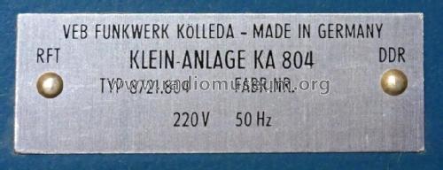 Verstärker-Kleinanlage KA804 Typ 8721.804; Funkwerk Kölleda, (ID = 2121299) Ampl/Mixer