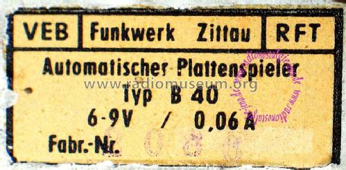 Automat. Plattenspieler B40; Funkwerk Zittau, VEB (ID = 673423) Enrég.-R