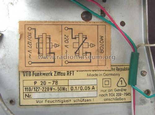 Plattenspieler P20-78; Funkwerk Zittau, VEB (ID = 1264562) R-Player