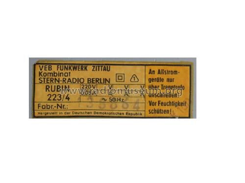 Rubin 223-4; Funkwerk Zittau, VEB (ID = 1184722) Sonido-V