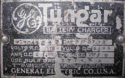 Tungar Battery Charger 279171; General Electric Co. (ID = 1897260) Power-S