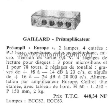 Préamplificateur monophonique Europe ; Gaillard; Paris (ID = 2737542) Ampl/Mixer