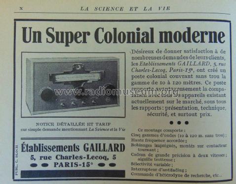 Super Colonial moderne ; Gaillard; Paris (ID = 1840554) Radio