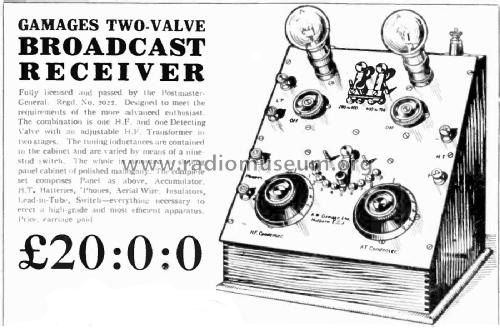 Two-Valve Broadcast Receiver ; Gamage, A.W., Ltd.; (ID = 2420765) Radio