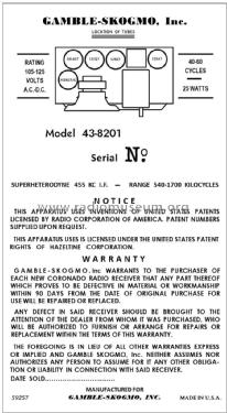 43-8201 ; Gamble-Skogmo, Inc.; (ID = 2981525) Radio