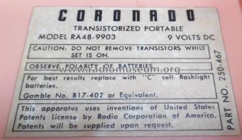 Coronado 66 Six Transistor RA48-9903A; Gamble-Skogmo, Inc.; (ID = 2240560) Radio