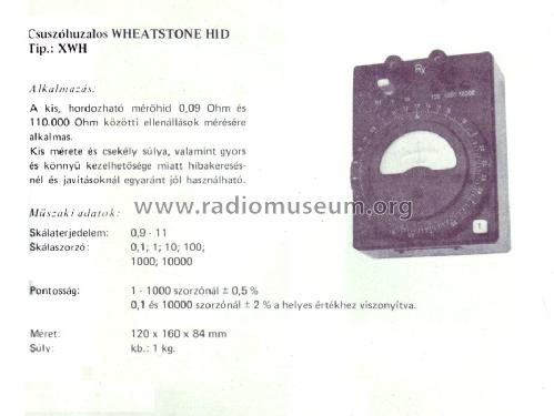 Resistor Meter / Wheatstone Bridge XWH; GANZ Árammérögyár; G (ID = 1663000) Equipment