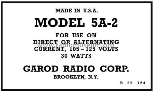 5A2 ; Garod Radio Corp.; (ID = 2967317) Radio