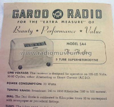 5A4 The Thriftee ; Garod Radio Corp.; (ID = 153762) Radio