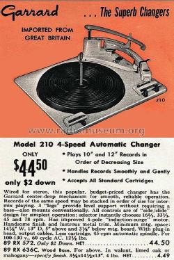 Record Changer 210 RC 210; Garrard Eng. & Mfg. (ID = 1598293) Reg-Riprod