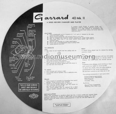 4 Speed Record Changer / Player 40 Mk. II; Garrard Eng. & Mfg. (ID = 1831158) Sonido-V