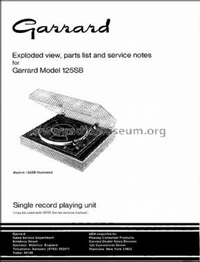 Automatic Belt Drive Turntable 125SB; Garrard Eng. & Mfg. (ID = 1190006) Reg-Riprod