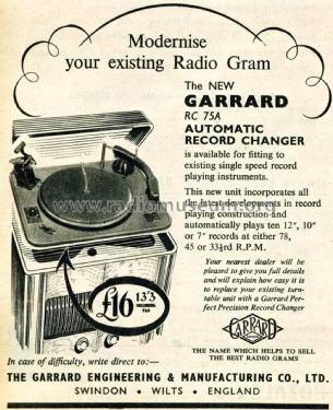 Automatic Record Changer R.C.75A; Garrard Eng. & Mfg. (ID = 1958943) Enrég.-R