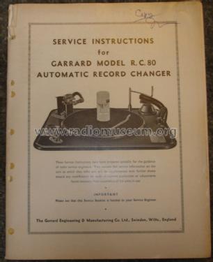 Triumph Record Changer RC80/AC; Garrard Eng. & Mfg. (ID = 1606477) Sonido-V