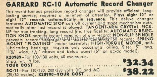 RC-11; Garrard Eng. & Mfg. (ID = 869060) Ton-Bild