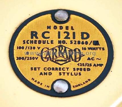 RC-121D; Garrard Eng. & Mfg. (ID = 1638630) R-Player