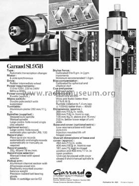 Automatic Transcription changer SL95B; Garrard Eng. & Mfg. (ID = 1517322) Sonido-V