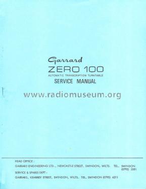 Zero 100; Garrard Eng. & Mfg. (ID = 1810490) R-Player
