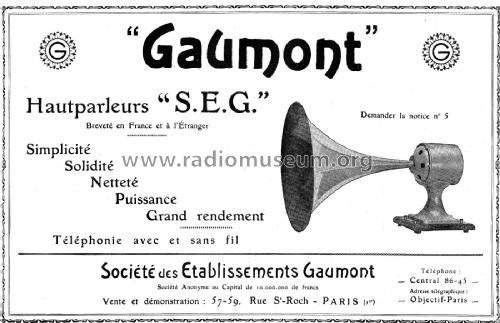 Haut-parleur SEG Type Atelier Grand Modèle; Gaumont, Radio-Seg; (ID = 3075135) Speaker-P