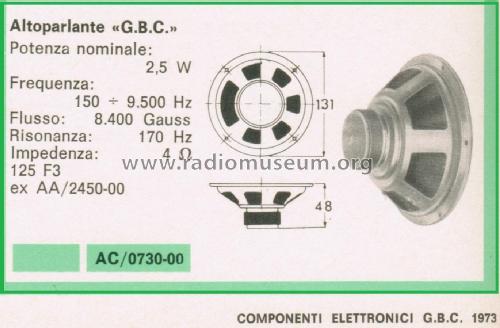 Altoparlante AC/0730-00 125 F3; GBC; Milano (ID = 3095810) Parleur