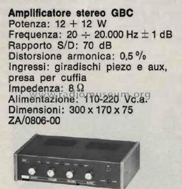 Amplificatore Stereo ZA/0806-00; GBC; Milano (ID = 2500135) Ampl/Mixer