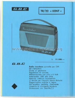 Kent TR /22; GBC; Milano (ID = 1634160) Radio