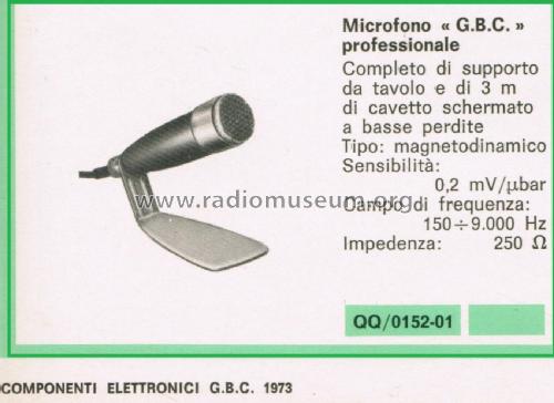 Microfono Professionale QQ/0152-00; GBC; Milano (ID = 3128329) Microphone/PU