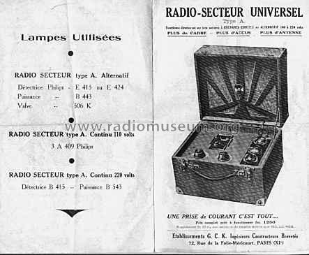 Radio-Secteur Universel Type A; GCK G.C.K.; Paris (ID = 60673) Radio